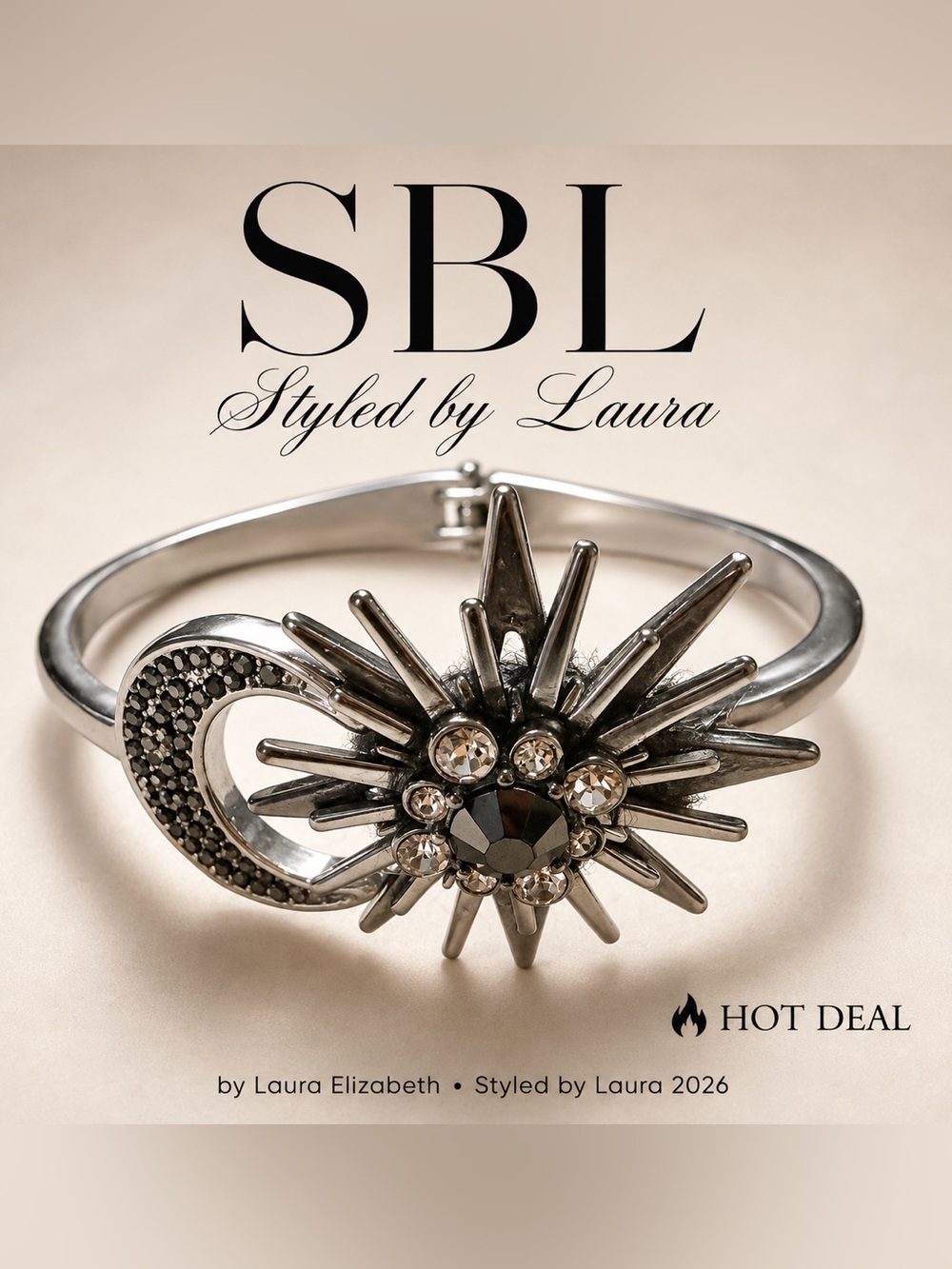 LC Lauren Conrad Celestial Moon Sunburst Crystal Hinged Bracelet 🌙
